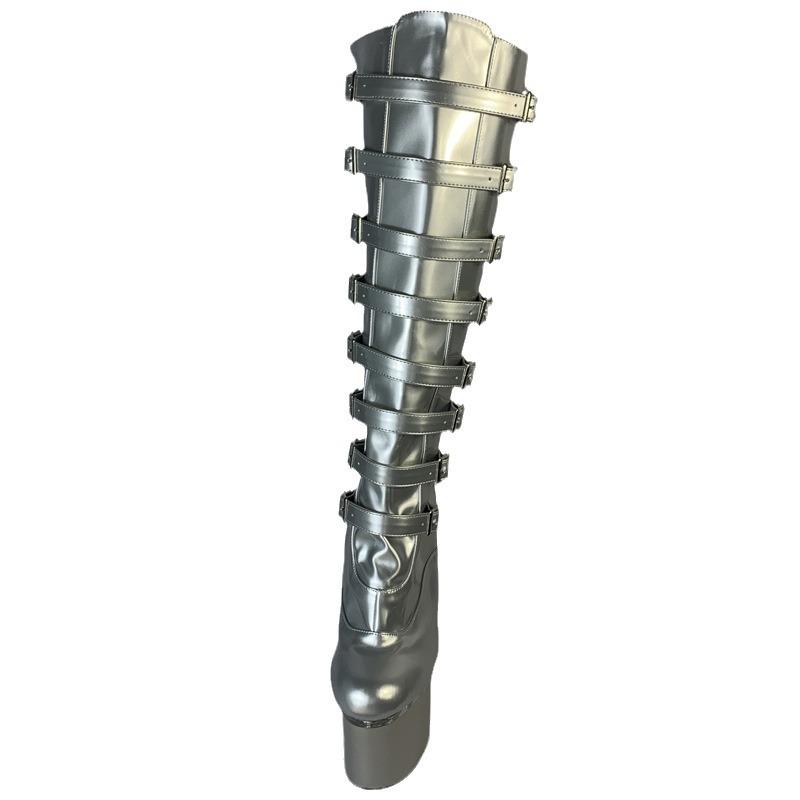 2025 длинная трубка высокая трубка самопроверка черные взрослые женские увеличивающие клеевой низ круглая головка модные сапоги 20 см