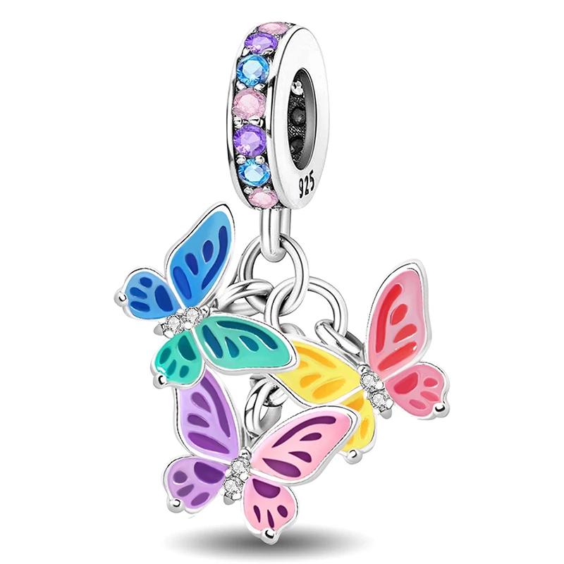 Copper Butterfly Series Cute Charms Beads Fit Original Pan Bracelet Bangle High Quality Diy Jewelry For Womens
