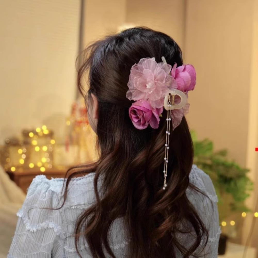 Заколка-краб для волос с цветочным жемчугом, кисточкой, элегантные заколки для волос с крабами, аксессуары для волос