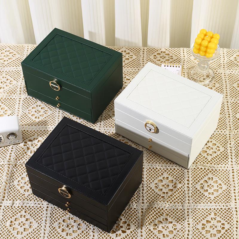 Large Capacity Retro PU Leather Multi-Layer Jewelry Storage Box with Drawers for Rings, Necklaces, Earrings, and Studs