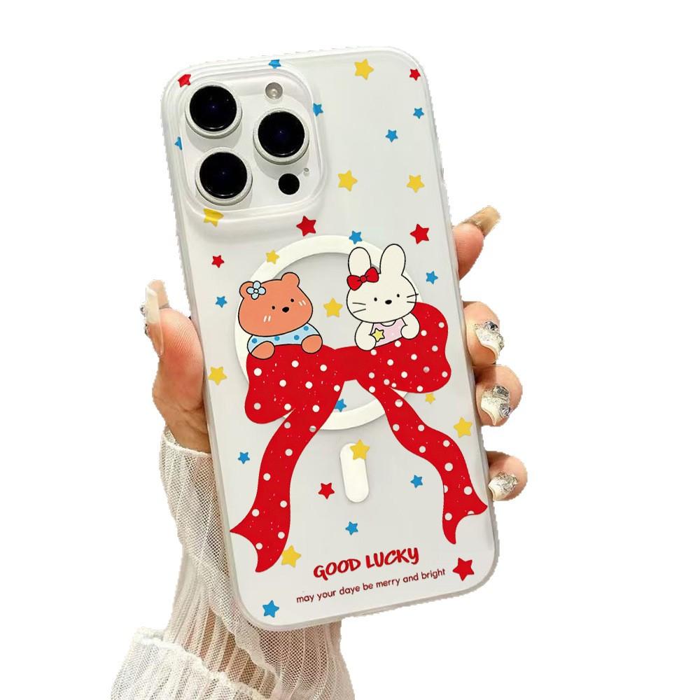 Ins wind red big bow magnetic attraction for apple 17promax/16 /15 /14 personality 13 simple