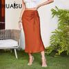 Женская летняя однотонная атласная юбка до талии, длинная юбка с застежкой-молнией, красивая сексуальная узкая юбка с высокой талией и запахом на бедрах