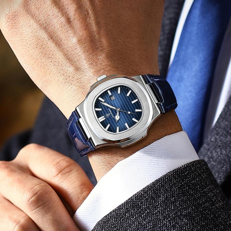 Новинка 2023 года, модные мужские кварцевые часы с простым циферблатом, светящимся водонепроницаемым календарем, кожаные спортивные мужские властные кварцевые часы