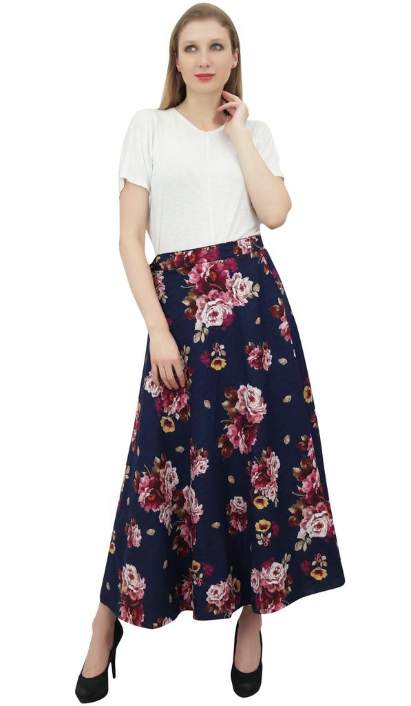 Phagun Двустороннее платье-накидка из хлопка с цветочным принтом, темно-синего цвета, с юбкой-халатом