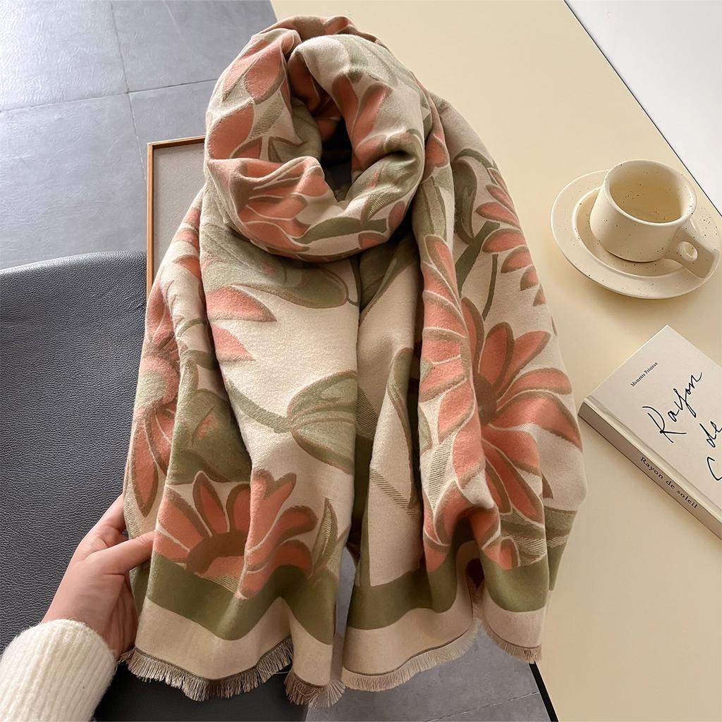 New Printed Double-sided Imitation Cashmere Scarf Women's Winter Scarf Girl Shawl
