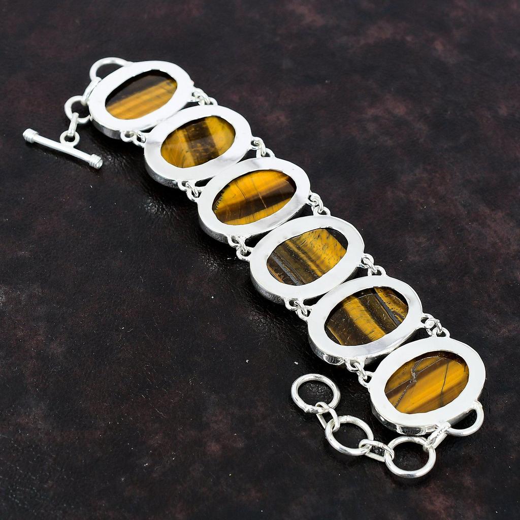 Браслет «Тигровый глаз» Ювелирные изделия из камня ручной работы Браслет из стерлингового серебра 925 пробы Уникальные ювелирные изделия из драгоценных камней Регулируемый браслет-цепочка Подарок для нее