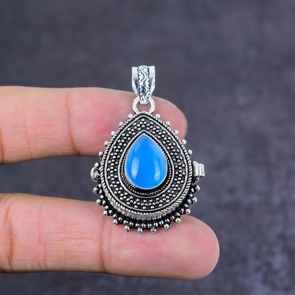 Голубой Халцедон Ручной Работы Ювелирные Изделия из Стерлингового Серебра 925 Пробы Подвеска-Яд 1.77" j8j45