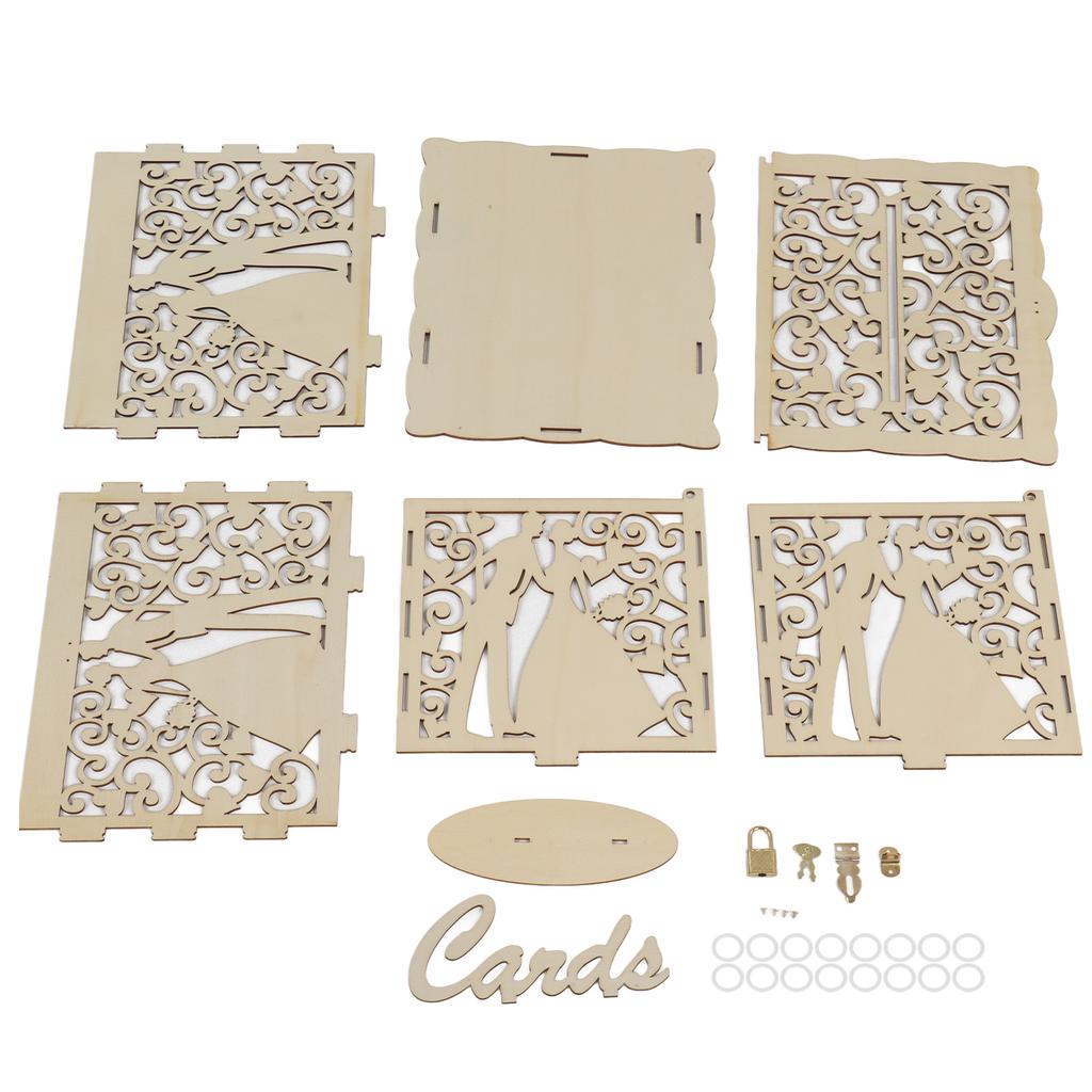 DIY Hollow Wooden Box Gift Card Money Case Wedding Reception Decoration Box Easy Assembly