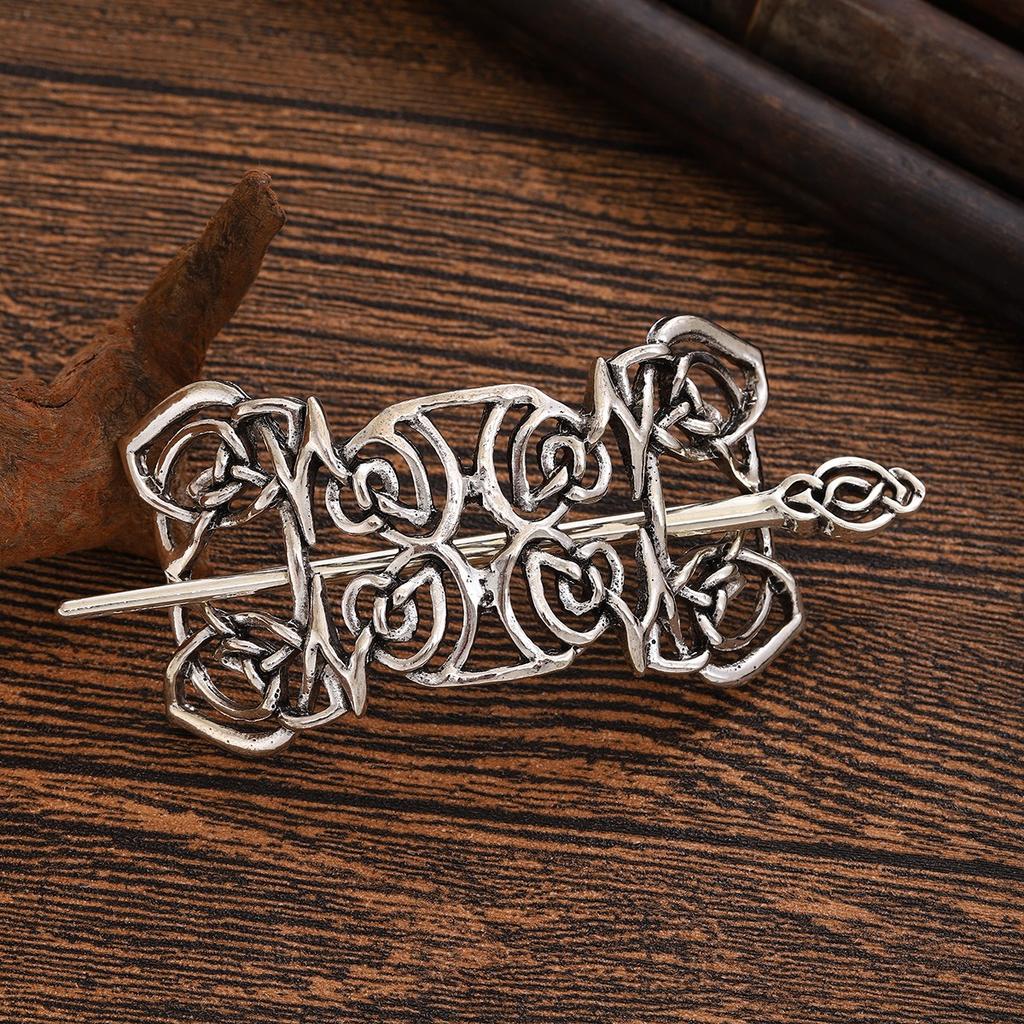 1pc Retro Silver Celtic Pattern Totem Design Hair Clip Niche Punk Style Patterned Metal Hair Clip Dark Themed Hair Accessory