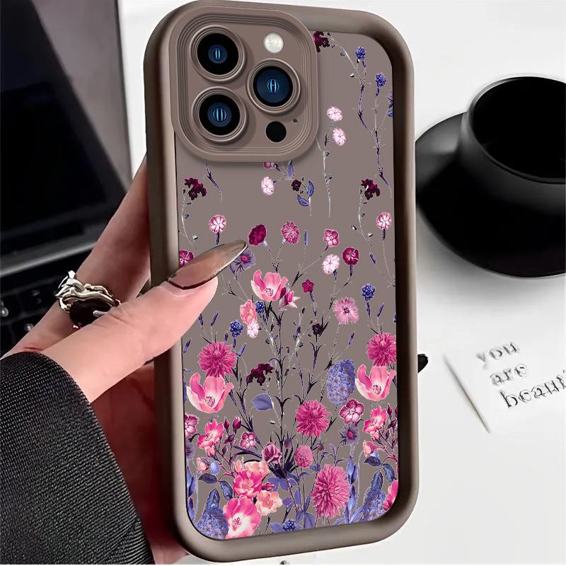 Ретро акварельный чехол с полевыми цветами для iPhone 17 Air 16 E 15 14 Plus 13 12 Mini 11 Pro Max Моющийся пылезащитный силиконовый чехол