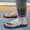 Fashion Summer Hot Selling Versatile Slippers Home Bottomed Anti Slip Men's Outdoor Beach Shoes Trendy Gold Men's Camping Fishing Shoes