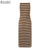 ZANZEA Женские винтажные трикотажные платья с круглым вырезом без рукавов в полоску