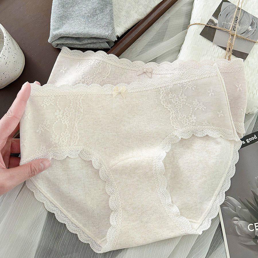 9366 Beautiful 3D Lace Jacquard Cotton Women's All-Cotton Class A Triangle Panties with Hip-Wrapping Extended Crotch