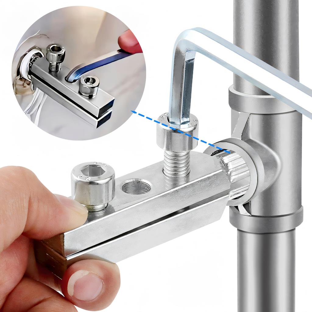 Инструмент для демонтажа разрыва металлической водопроводной трубы - съемник углового крана, с конструкцией стопорной гайки, регулируемый рычаг, простота в эксплуатации, без соединителя