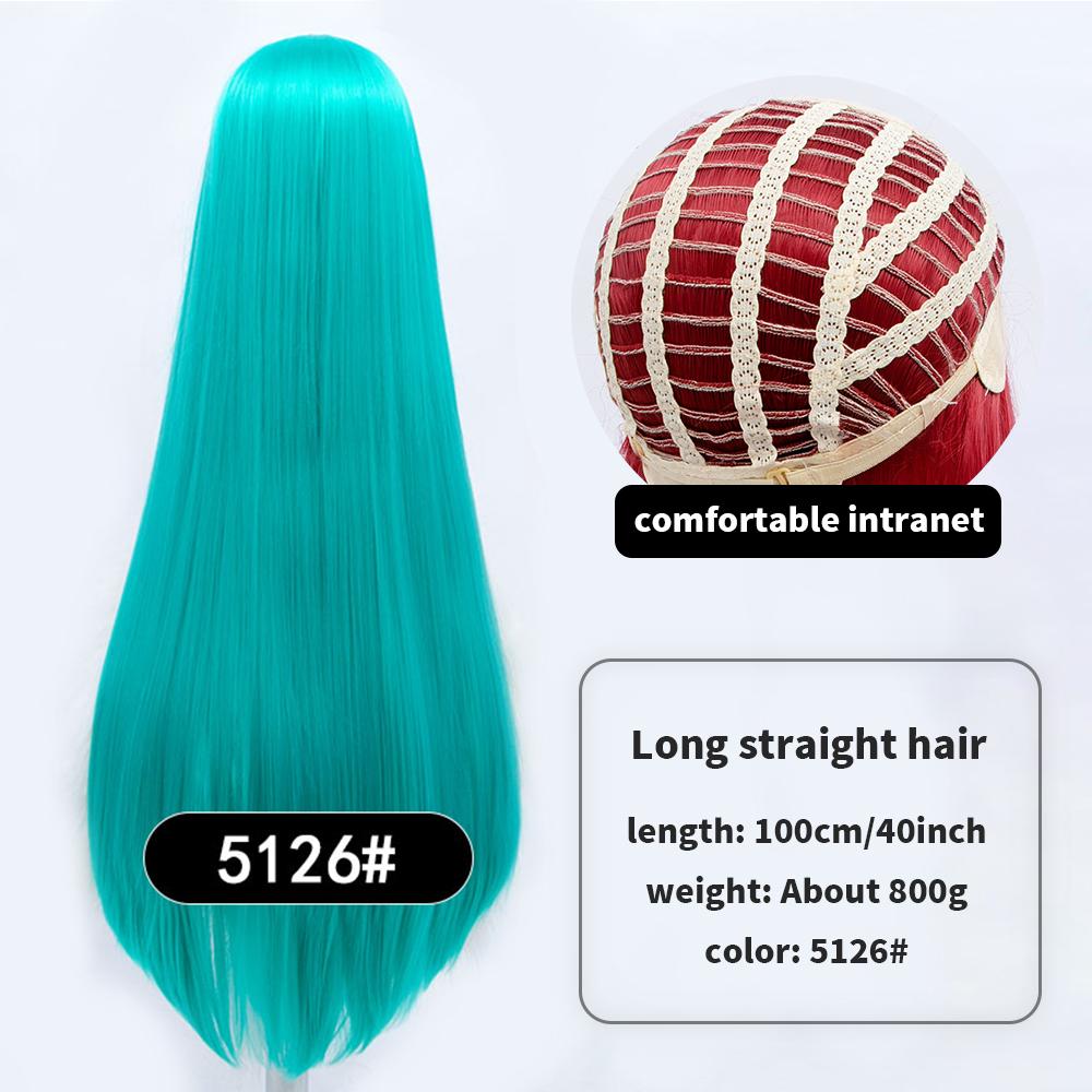 Длинный синтетический парик аниме для косплея 100 см с челкой, светлые, синие, красные, розовые, фиолетовые волосы для вечеринки
