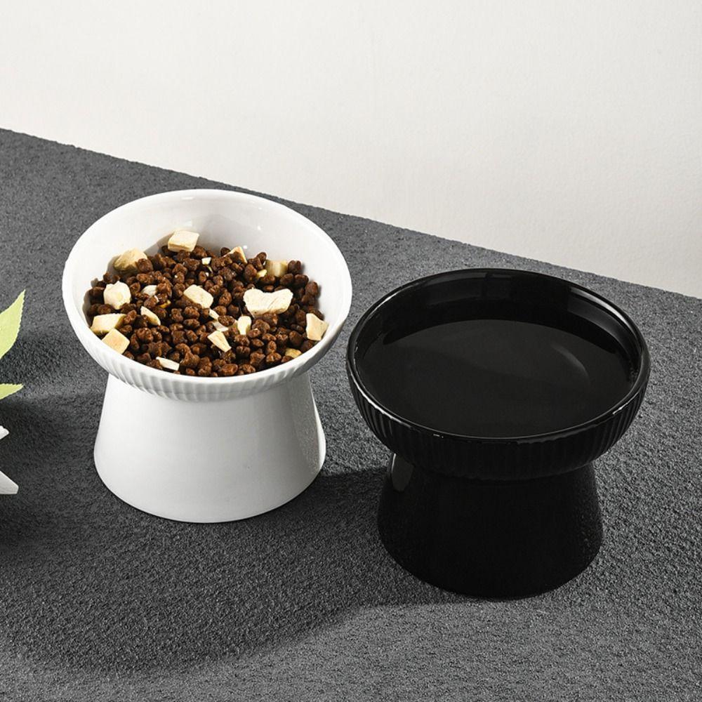 Ceramic Cat Bowl Slanted/Flat Mouth Dog Food Feeding Basin Pet High Foot Bowl Neck Protection