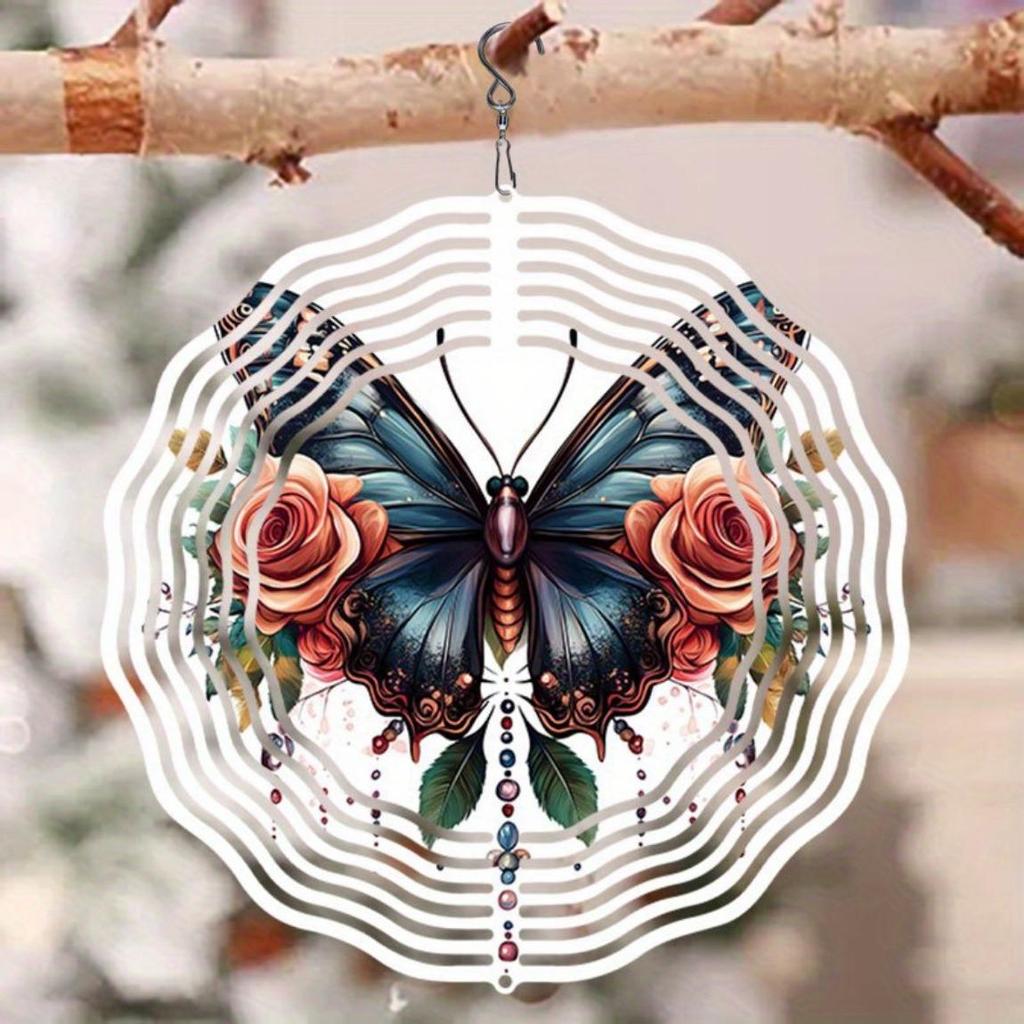 1 шт. Роза Бабочка 3D Ветряной Спиннер Уличный Декор для Сада Двора Искусство Универсальное Праздничное Украшение с Вращающимся на 360° Крюком для Дня Благодарения