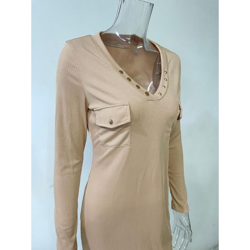 Весенние и осенние женские платья, повседневные трикотажные платья в рубчик, платья с длинными рукавами и пуговицами на талии