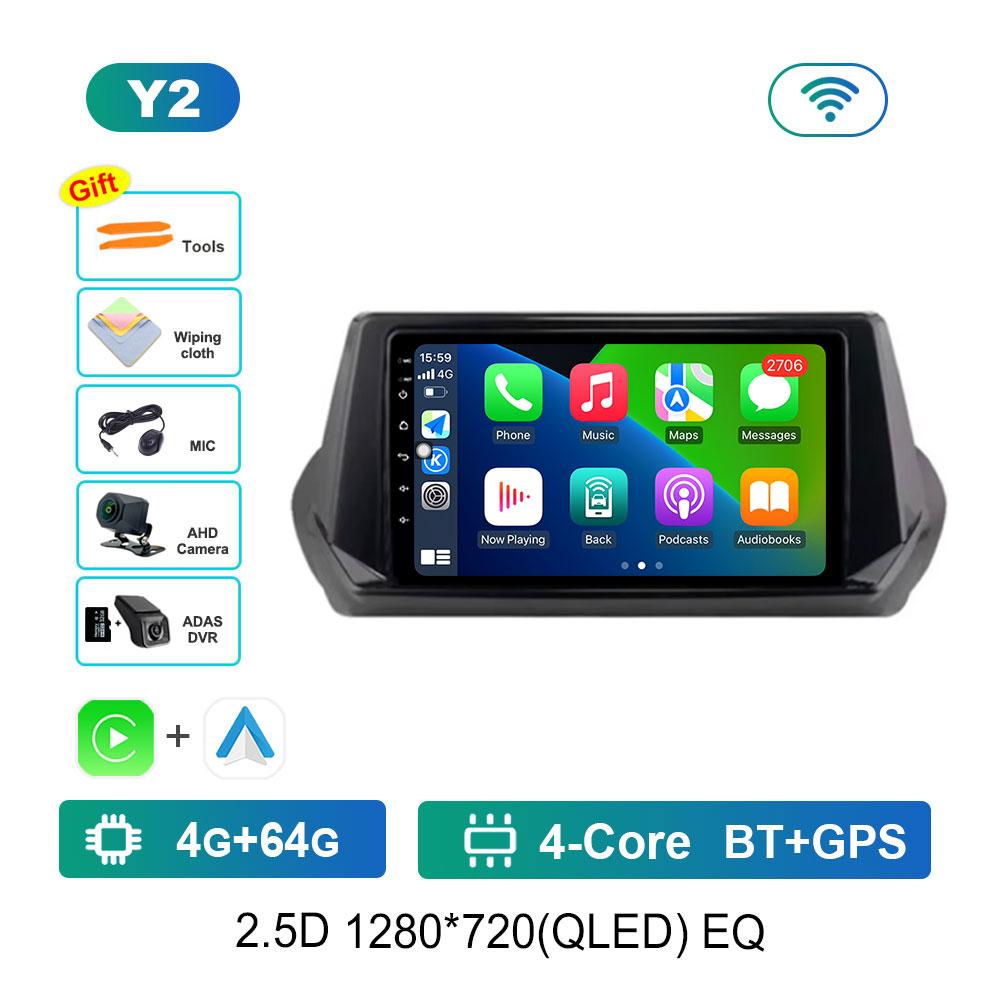 DSP Stereo Car Radio Multimedia player for Peugeot 2008 208 2019 - 2022 Navi GPS QLED Touch Screen WiFi Android 14 Bluetooth