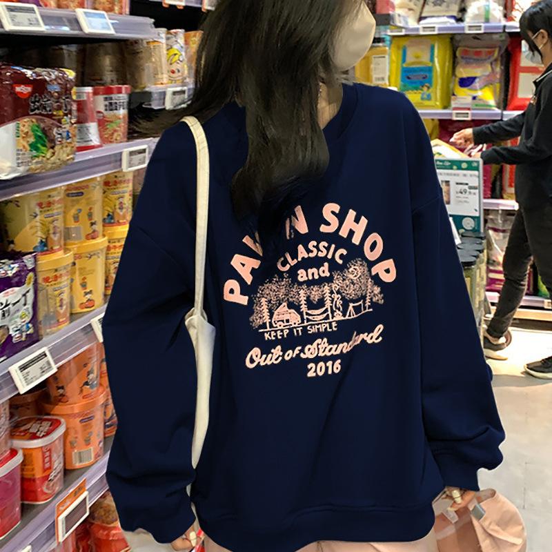 Мягкая свободная повседневная толстовка для женщин на осень и зиму, винтажная круглая горловина, длинный рукав, базовая рубашка, топ, корейская женская одежда