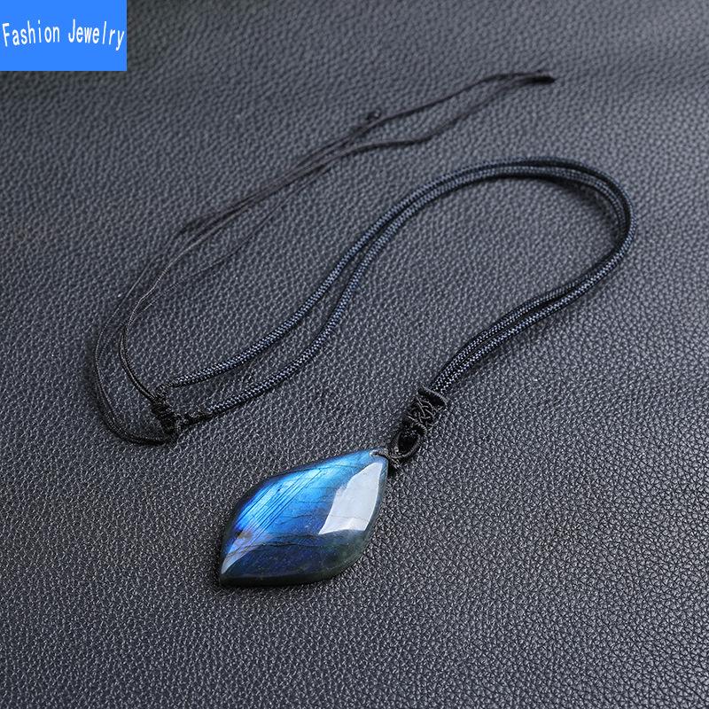 Кулон из натурального лабрадорита в форме листа, голубой лунный свет, грубо отполированный, случайная форма, ювелирное украшение, кристаллическое ожерелье