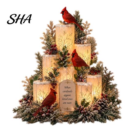 Sympathy Gift for Loss of Loved One Lighted Christmas Cardinals Centerpiece, Memorial Red Bird Figurine, Light Up Winter Home Decor Ornament