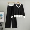 Плюс Размер Женская Весенняя Мода Новый Свободный Повседневный Свитер Комплект Из Двух Частей