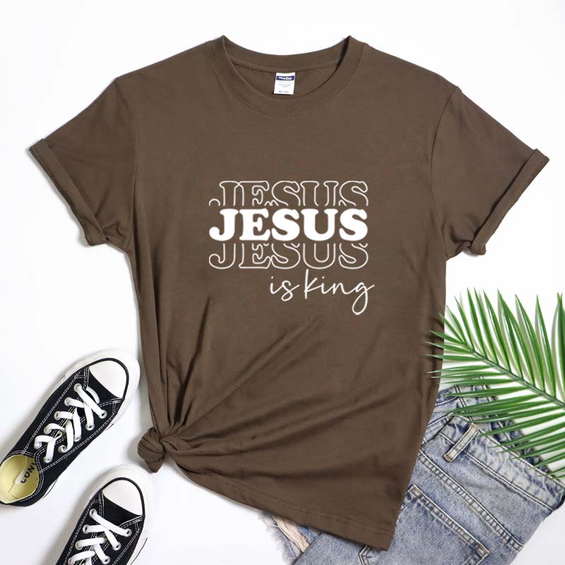 Jesus Is King Cotton TShirt Religious Christian Believer Gift Tshirt Catholic Unisex Church Religion Prayer Tee Shirt Top