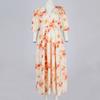 Women's Bohemian Floral Midi Smocked Beach Loose Casual Dress