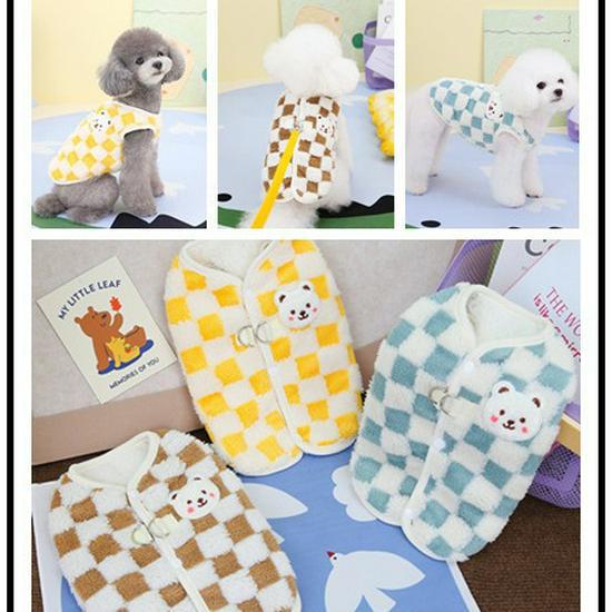 Новый теплый жилет для собак на осень/зиму - плюшевый мишка и панда с шахматным узором