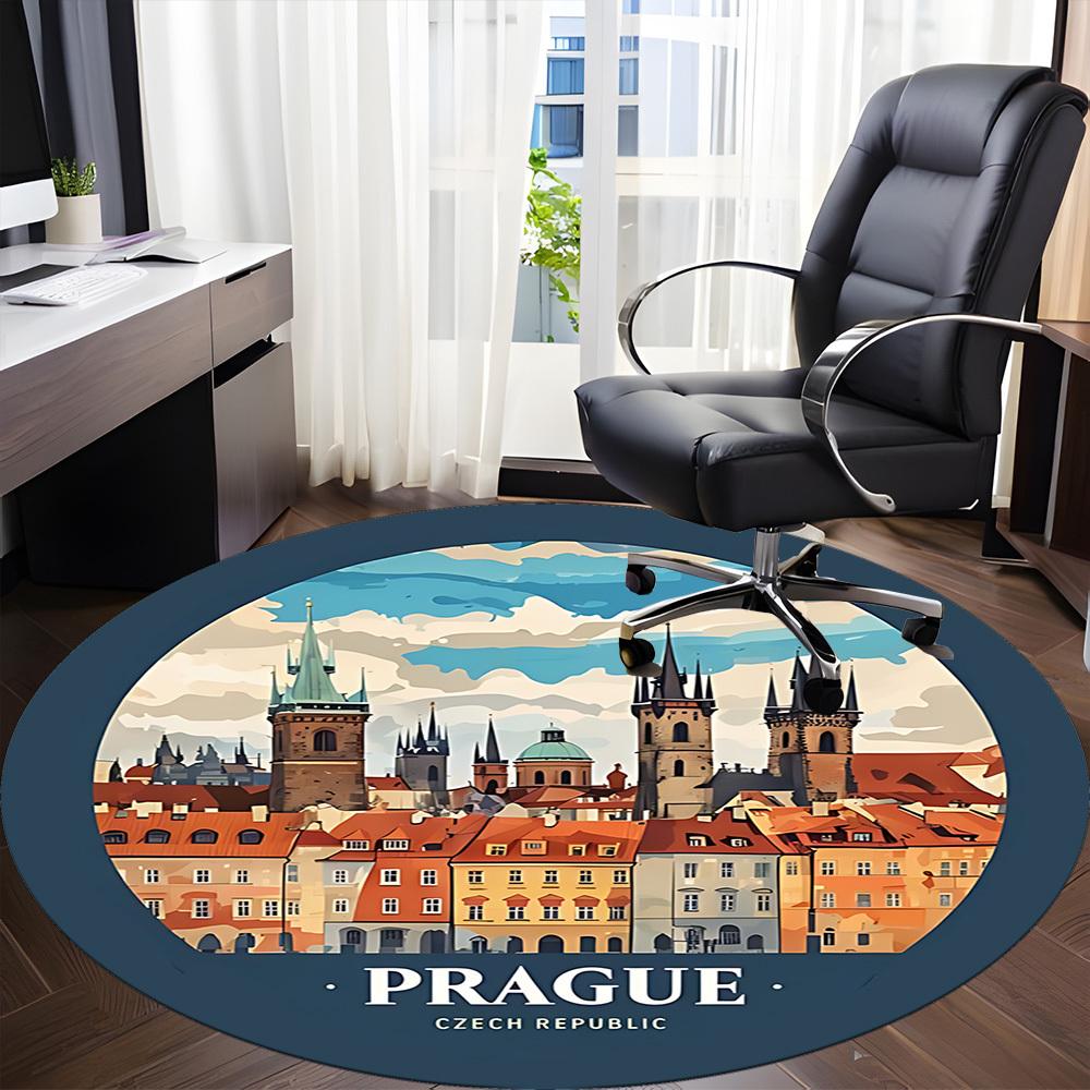 1pc PragueCzech Republic Office Round Area Rug, Indoor Mat Suitable ForOffice, Under Office Chairs Bedroom Living Room Home Decor, Room Deco, n73
