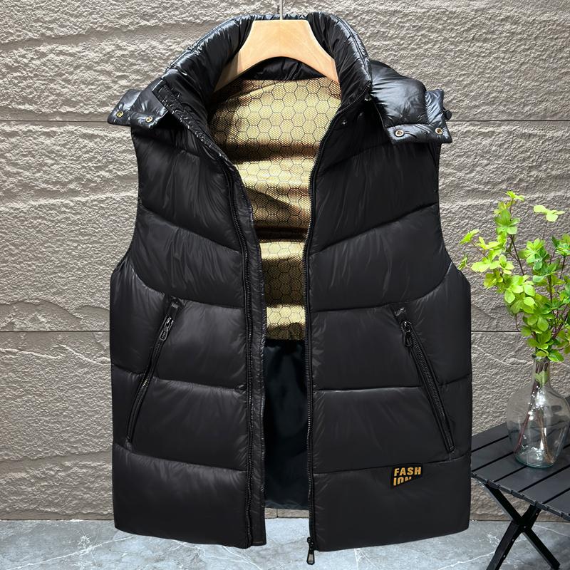 Зимние парки без рукавов для мужчин, топы с капюшоном, куртка больших размеров, повседневный толстый теплый черный жилет для мужчин, верхняя одежда