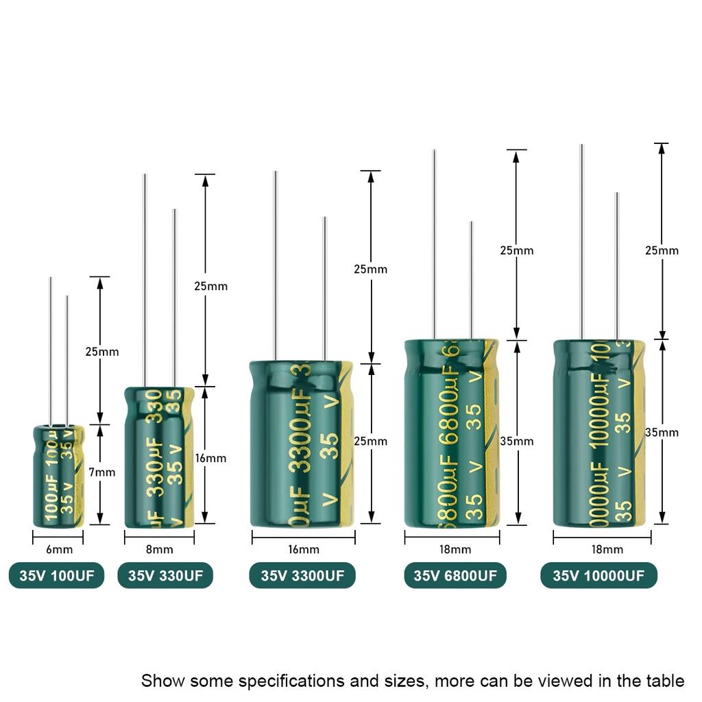 Алюминиевый электролитический конденсатор 35 В 47 мкФ 100 мкФ 220 мкФ 330 мкФ 470 мкФ 3300 мкФ высокочастотные конденсаторы с низким ESR DIY 2000 часов длительный срок службы