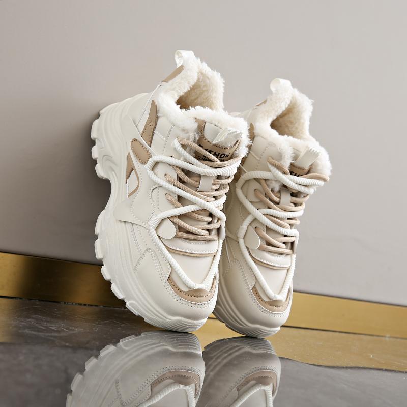 CRLAYDK Кроссовки женские на толстой подошве, на платформе, с меховой подкладкой, теплые, зимние спортивные туфли на танкетке, повседневные, для ходьбы, модные, для тенниса