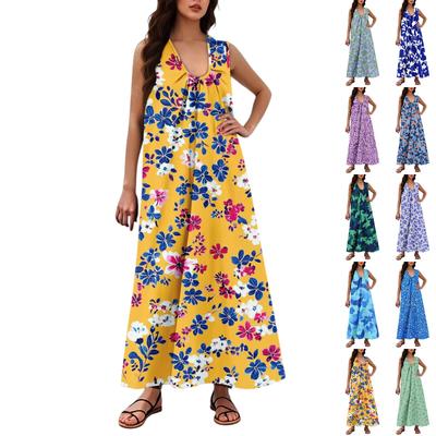 Женская Мода Повседневная А-силуэт Цветочный Принт Эффект Молотка Свободная Длинная Юбка с Карманами