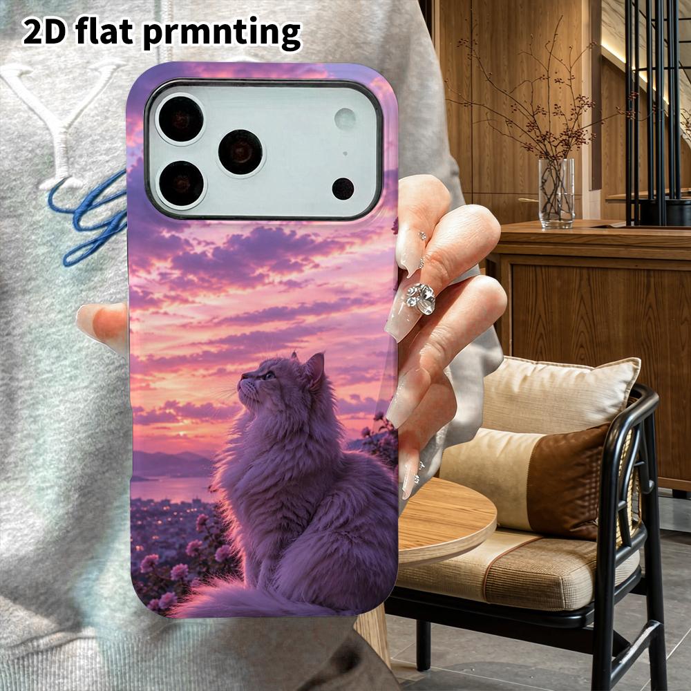 Phone Case: 2D flat design suitable for iPhone 18, 17, 16, 15, 14, 13 Pro film protective case, couple style, long-haired cat, Christmas and Halloween