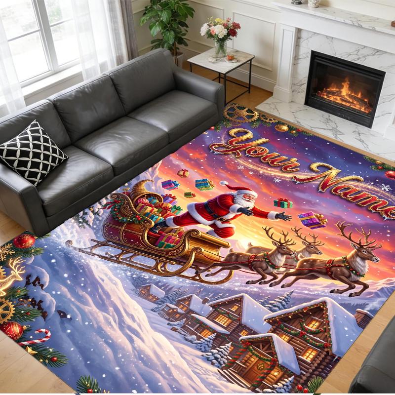 Christmas Custom Name Printed Square Area Rug Soft Non Slip Floor Carpet For Bedroom Holiday Gift