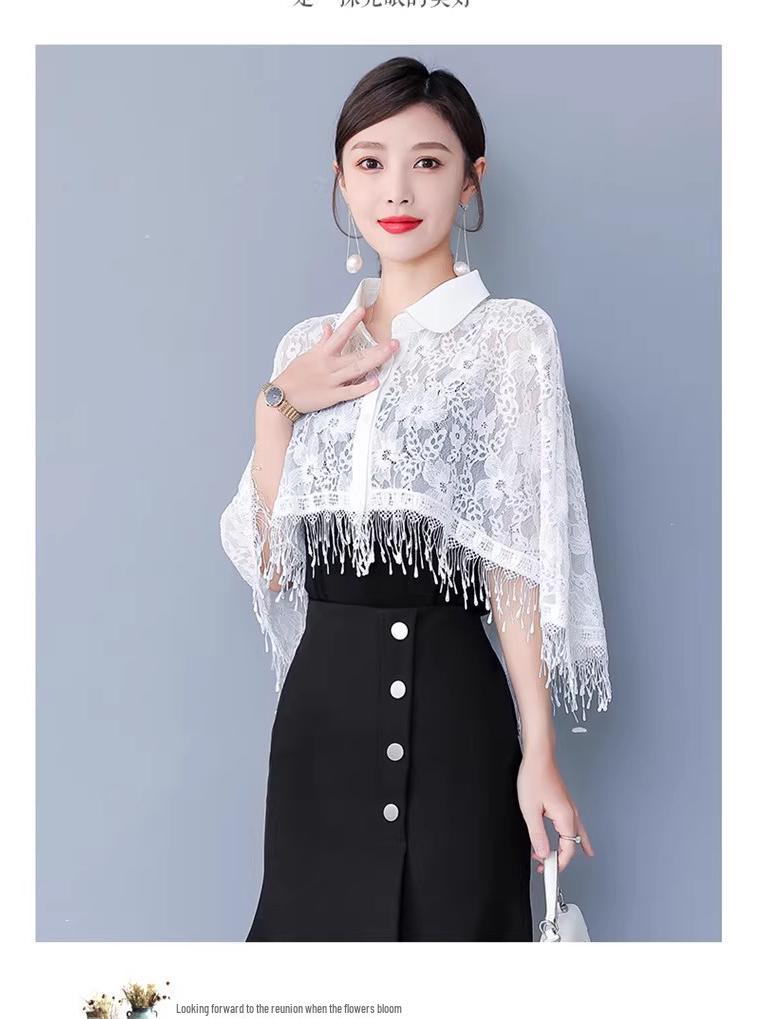 Женская изысканная шифоновая кружевная шаль - Накидка высокого класса, солнцезащитная и для защиты от кондиционера, для весны и осени. Идеальная верхняя одежда поверх плаща.