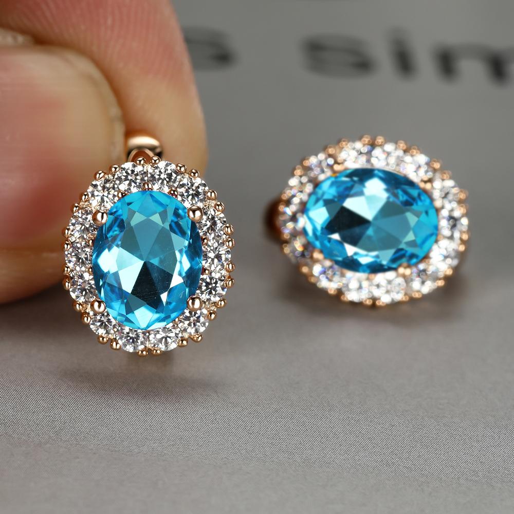 Luxury Purple Stone Gold Color Love Drop Earrings Bride Band Engagement Ear Clip Jewelry