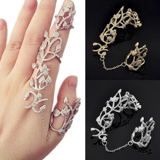 Fashion Women Flower Rose Chain Link Finger Slave Ring Bride Wedding Jewelry ARI