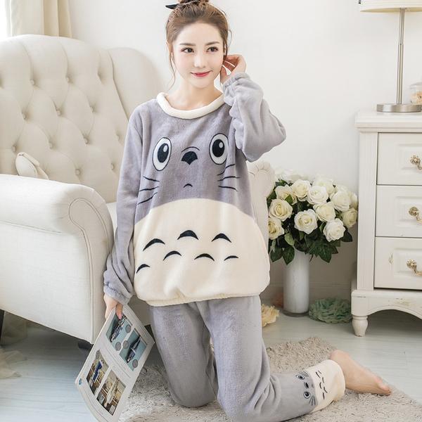 New 2024 Autumn Winter Warm Flannel Women Pijama Sets Thick Coral Velvet Long Sleeve Cute Sleepwear Set Thin Flannel Pajamas Set