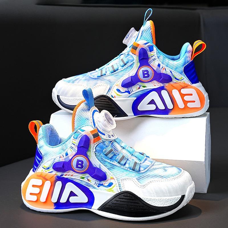 Обувь для девочек весна 2025 новые детские спортивные баскетбольные кроссовки для девочек мягкая подошва для бега вращающиеся кнопки сетка дышащая