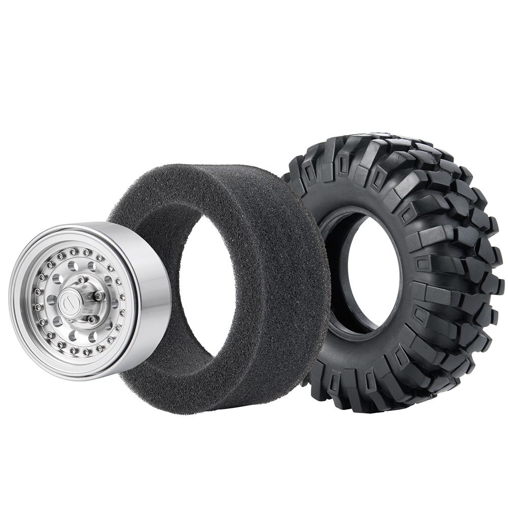 AXSPEED Aluminum Alloy 1.9inch Beadlock Wheel Rims Hubs OD 106/108mm Rubber Tires for Axial SCX10 D90 1/10 RC Crawler Car Parts