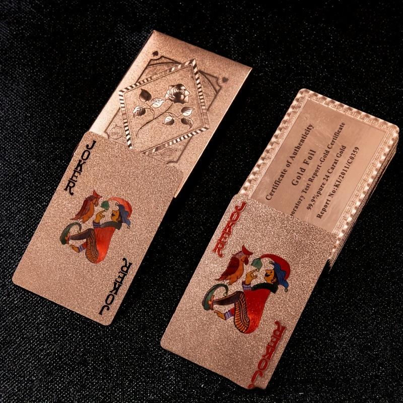 Высококачественный игровой набор: 1 колода водонепроницаемых и износостойких игральных карт из розово-золотой фольги PET с 50 круглыми реквизитами