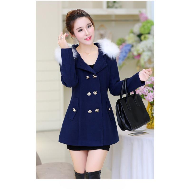 Пальто женское шерстяное длинное осенне-зимнее с меховым воротником