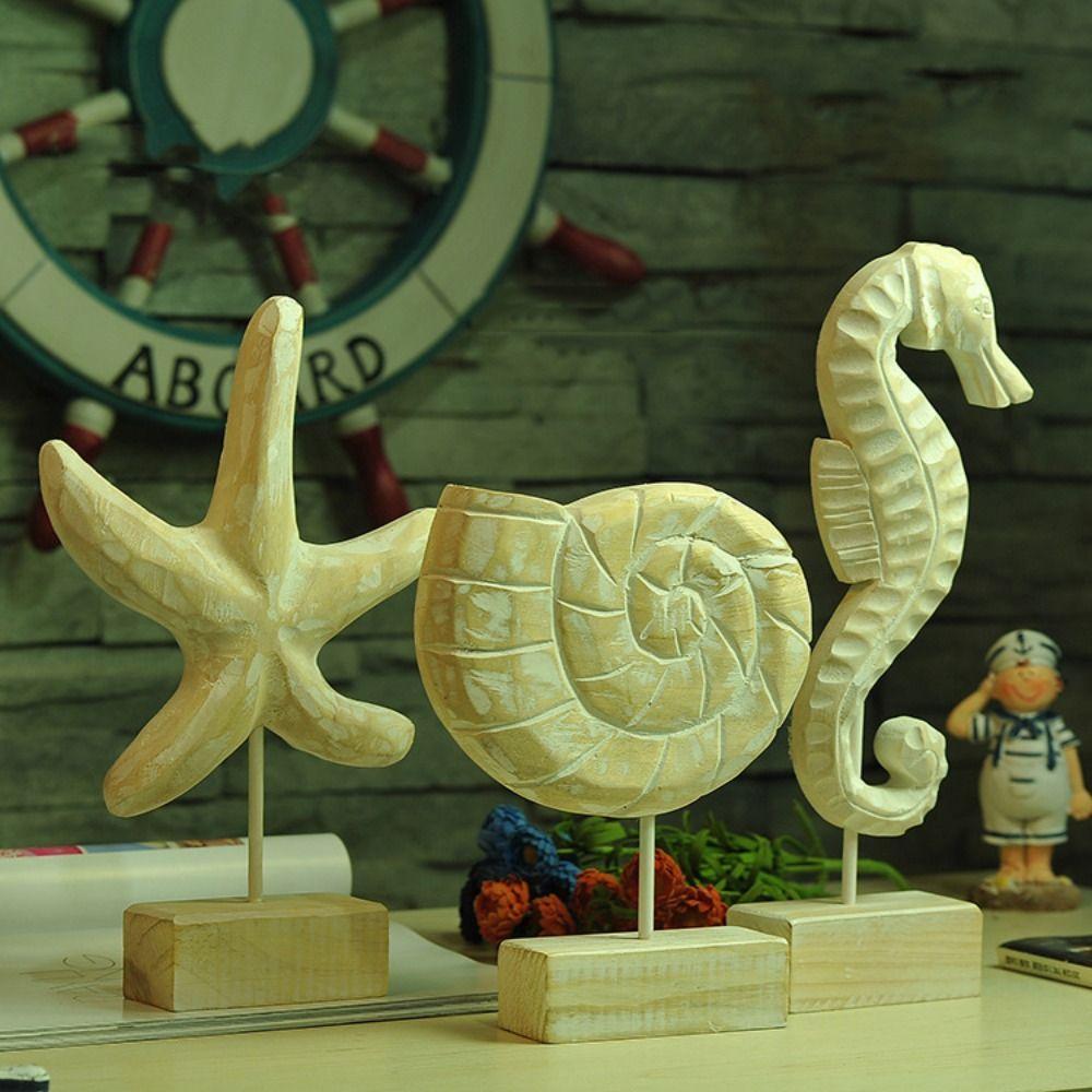 Starfish Sea Wood Sculptures Conch Wood Carving Marine Crafts Bedroom