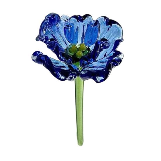 Handmade Glass Flower Decoration with Stem Hand-Blown Mini Floral Plants Figurine Home Living Room Office Table Flower Vase Ornament