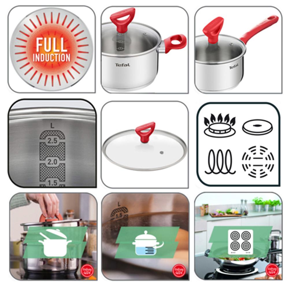 Tefal Индукционная кастрюля Edition Red из нержавеющей стали (18 см, 2,0 л) Можно мыть в посудомоечной машине в духовке без PFOA Silver