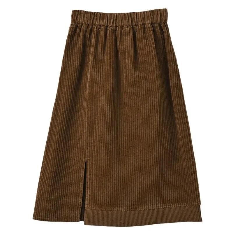 Johnature Осенне-зимняя женская модная однотонная винтажная юбка трапециевидной формы, винтажная вельветовая юбка