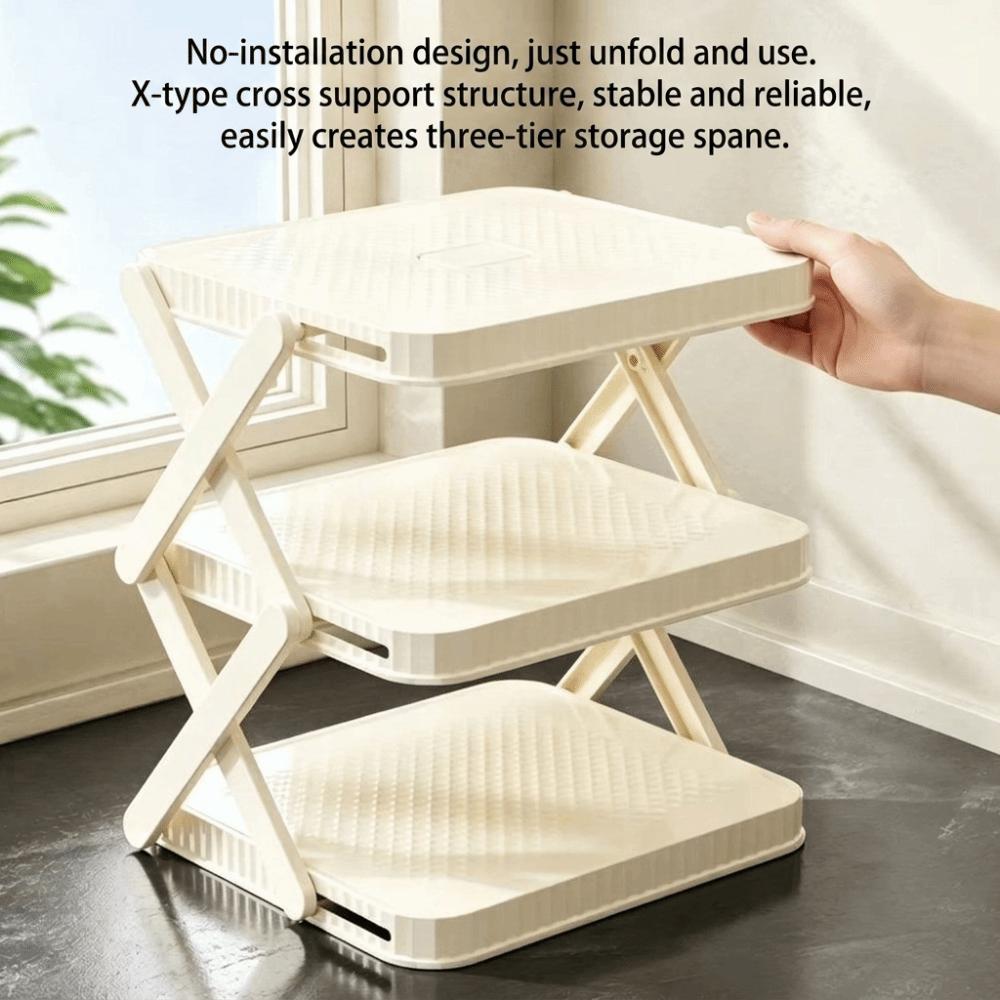 3-Layer Foldable Tray Rack Multi-functional Kitchen Plate Organizer Holder Prep Tray Rack Bathroom